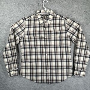 Vince Shirt Mens Large Beige Gray Plaid Long Sleeve Button Up Lightweight Modern